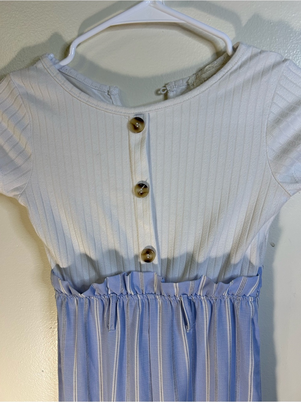 btween White Ribbed Top with Light Blue Striped Skirt Dress